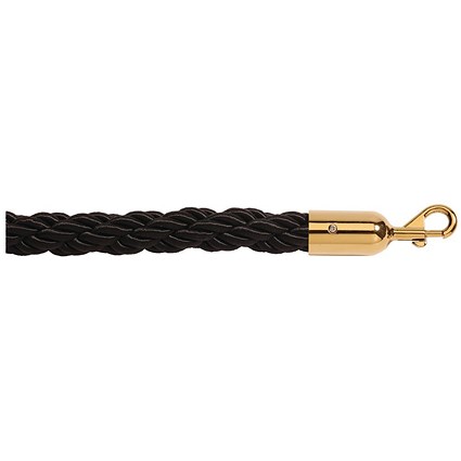 5 Star Braided Rope Black 1.8m with Polished Brass Ends