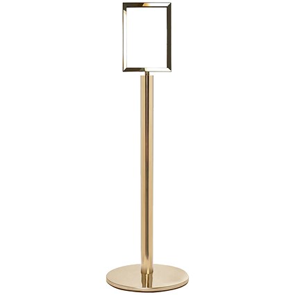 5 Star Sign Stands Polished Brass Post with A4 Vertical Sign