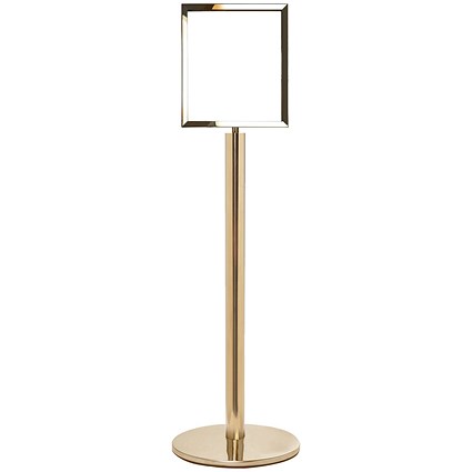 5 Star Sign Stands Polished Brass Post with A3 Vertical Sign