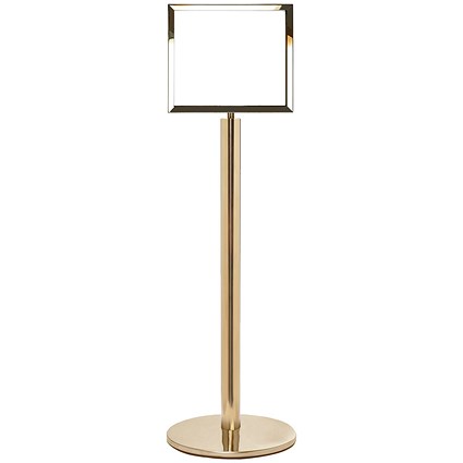5 Star Sign Stands Polished Brass Post with A3 Horizontal Sign