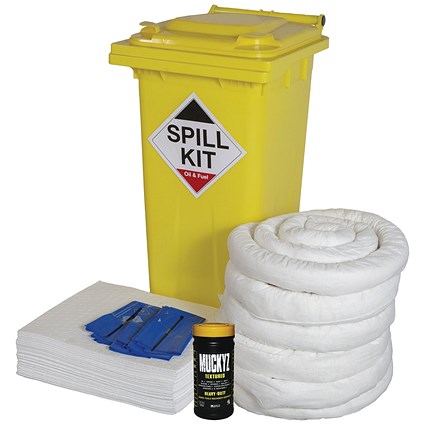 5 Star Oil/Fuel Spill Kit in Yellow Wheelie Bin 120L White FS636843