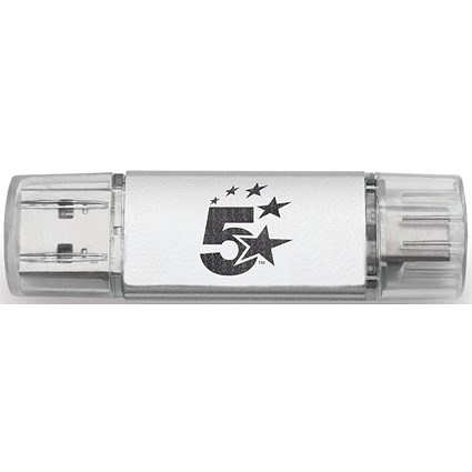 5 Star USB 3.2 Gen 1 Combo Flash Memory Drive with USB A/C 64GB Silver