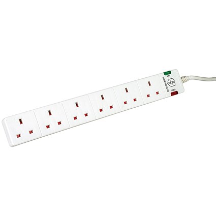 5 Star 6-Gang Surge Protection Extension Lead 2m White