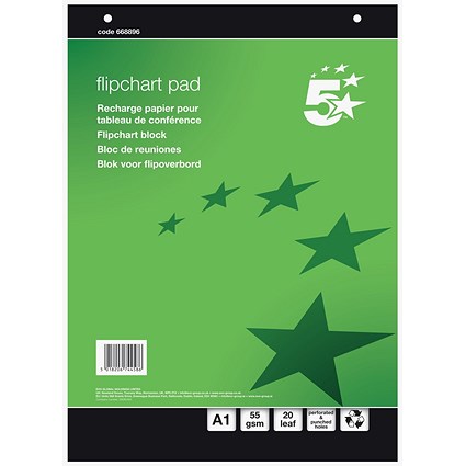 5 Star Recycled Flipchart Pad 55gsm 20 Sheets A1 (Pack of 5)