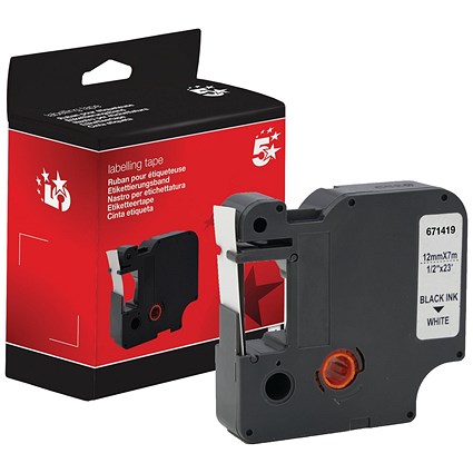 Five Star Non-OEM Replacement for Dymo 45013 Black on White 12mm x 7m FS671419