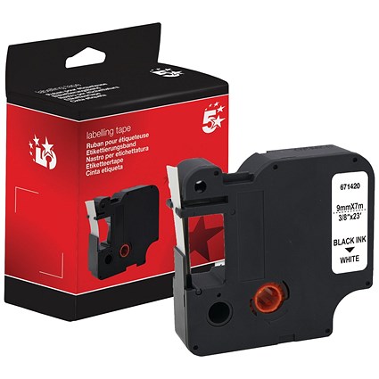 Five Star Non-OEM Replacement for Dymo 40913 Black on White 9mm x 7m FS671420