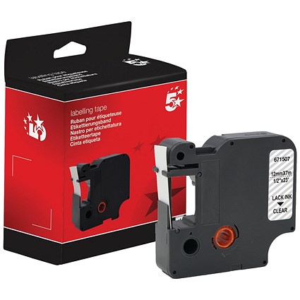 Five Star Non-OEM Replacement for Dymo 45010 Black on Clear 12mm x 7m FS671507