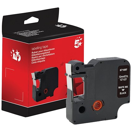 Five Star Non-OEM Replacement for Dymo 45021 White on Black 12mm x 7m FS671697