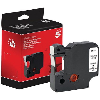 Five Star Non-OEM Replacement for Dymo 1978364 Black on White 12mm x 5.5m FS671847