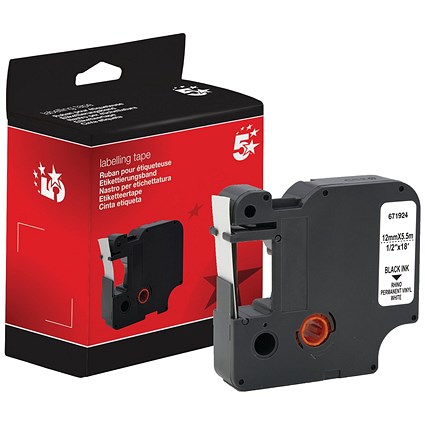 Five Star Non-OEM Replacement for Dymo 18444 Black on White 12mm x 5.5m FS671924