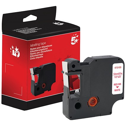 Five Star Non-OEM Replacement for Dymo 45015 Red on White 12mm x 7m FS672120