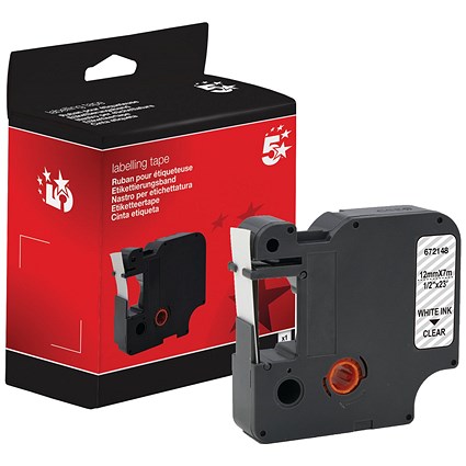 Five Star Non-OEM Replacement for Dymo 45020 White on Clear 12mm x 7m FS672148