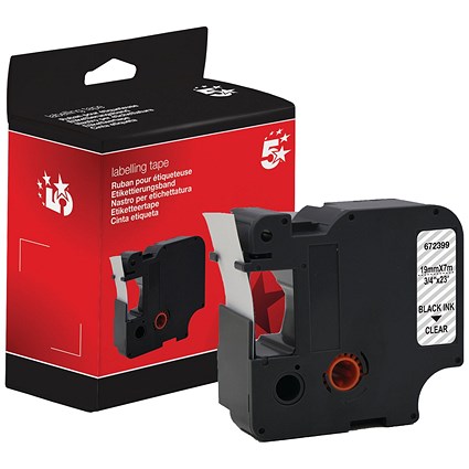 Five Star Non-OEM Replacement for Dymo 45800 Black on Clear 19mm x 7m FS672399