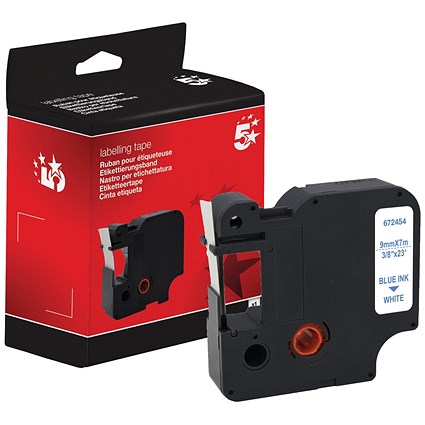 Five Star Non-OEM Replacement for Dymo 40914 Blue on White 9mm x 7m FS672454