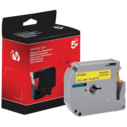 Five Star Non-OEM Replacement for Brother M-K621 Black on Yellow 9mm x 8m FS673254
