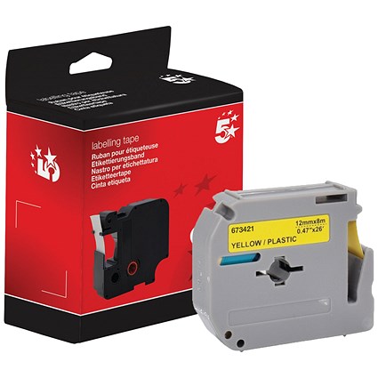 Five Star Non-OEM Replacement for Brother M-K631 Black on Yellow 12mm x 8m FS673421