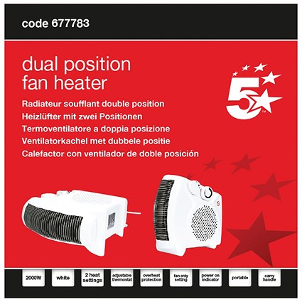 5 Star Dual Position Portable Fan Heater 1000W/2000W White