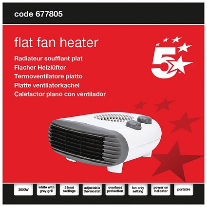 5 Star Flat Fan Heater 2000W White