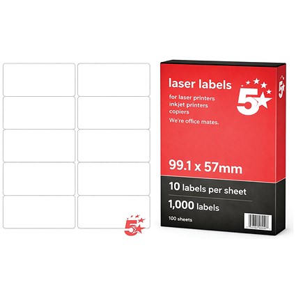 5 Star A4 Address and Parcel Labels 99.1x57mm Pack of 1000 FS679622