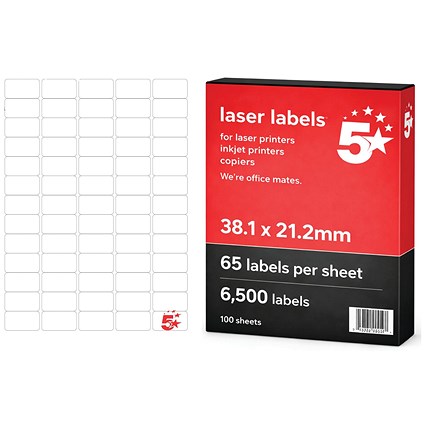 5 Star A4 Sheet Labels 38.1x21.2mm Pack of 6500 FS679676