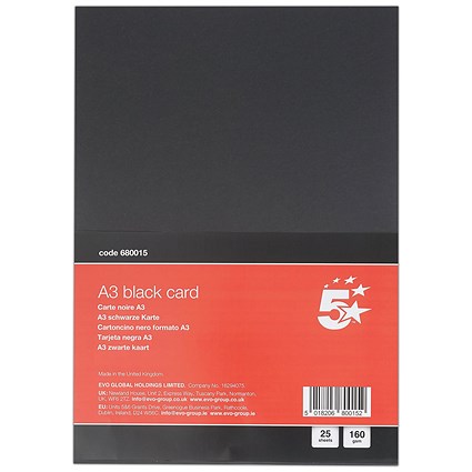 5 Star A3 Black Card 160gsm Pack of 25