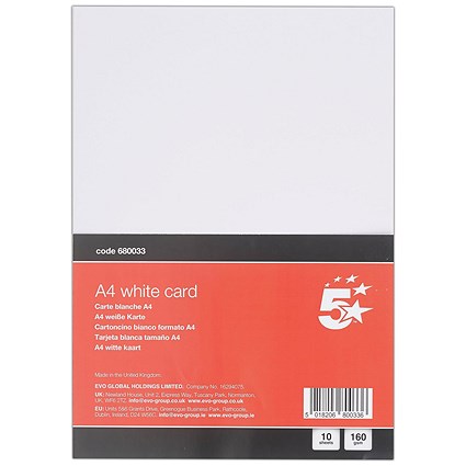 5 Star A4 White Card x10 Cards 120 Cards in Total Pack of 12