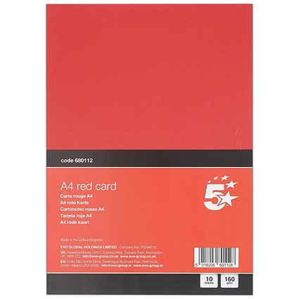5 Star A4 Red Card x10 Cards 120 Cards in Total Pack of 12
