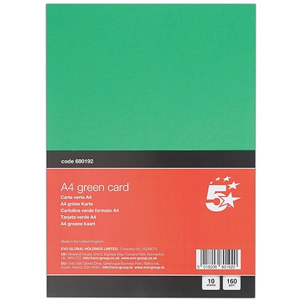 5 Star A4 Green Card x10 Cards 120 Cards in Total Pack of 12