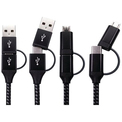 5 Star Braided USB-C/USB-A to USB-C/Micro-B Plug 1m Black