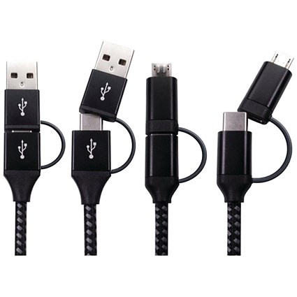 5 Star Braided USB-C/USB-A to USB-C/Micro-B Plug 1.5m Black