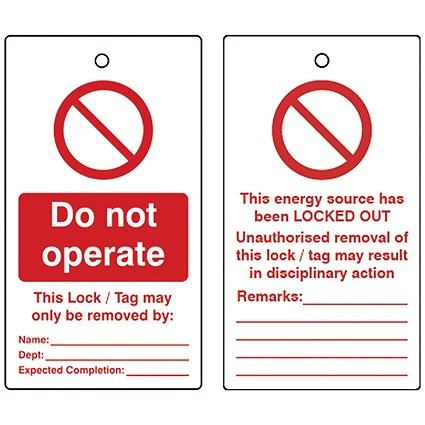 5 Star Double Sided Do Not Operate Lockout Tags Pack of 10 FS712575