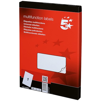 5 Star Laser and Inkjet Labels, 1 per Sheet, 297x210mm, White, 100 Labels 5 Star Laser and Inkjet Labels, 1 per Sheet, 297x210mm, White, 100 Labels