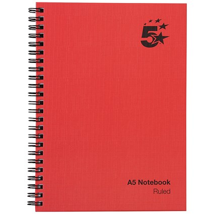 5 Star Wirebound Notebook, A5, Ruled, 160 Pages, Pack of 5