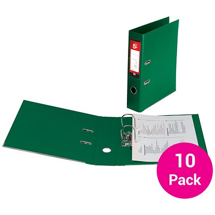 5 Star Foolscap Lever Arch Files, Plastic, Green, Pack of 10 5 Star Foolscap Lever Arch Files, Plastic, Green, Pack of 10