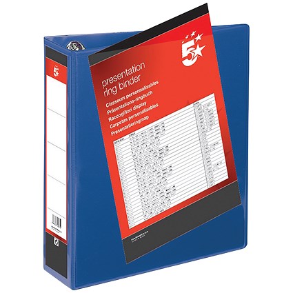 5 Star Presentation Binder, A4, 4 D-Ring, 65mm Capacity, Blue, Pack of 10