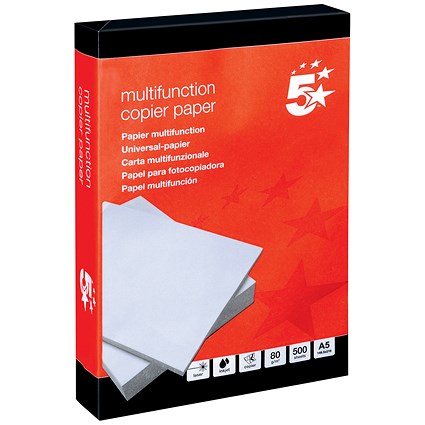 5 Star A5 Multifunctional Paper, White, 80gsm, Box (10 x 500 Sheets)