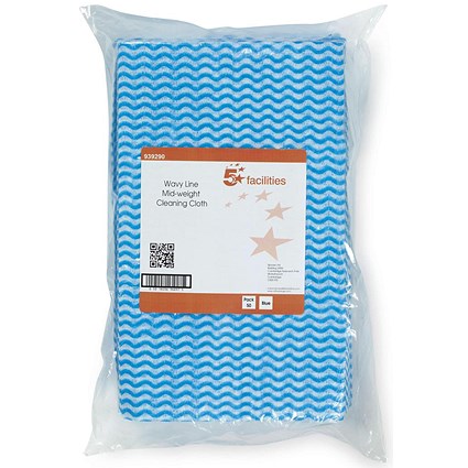 5 Star Cloths, Anti-microbial, Wavy Blue, Pack of 50