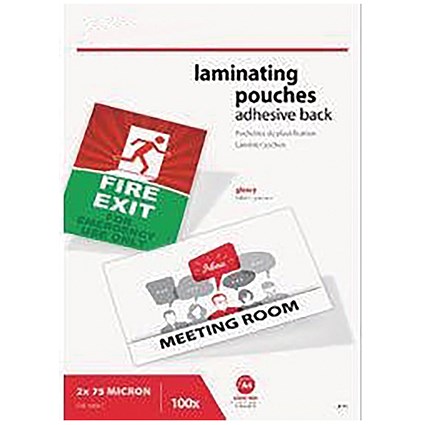 5 Star Adhesive Back Laminating Pouches Glossy 2x75 150 Micron A4 (Pack of 100)