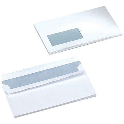 5 Star DL Envelopes, Window, White, Press Seal, 80gsm, Pack of 1000