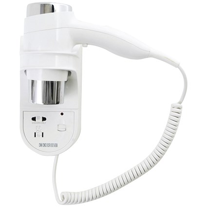 Kendal 1600 Wall Mounted Hair Dryer with Integrated Shaver Socket White