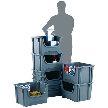 Barton Stack Bin 495x390x320mm 50Litre (Pack of 5) Grey E54SB/5