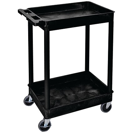 Multipurpose 2 70mm Deep Tray Trolley 150kg Capacity Black GI927L