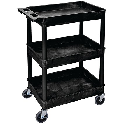 Multipurpose 3 Shelf Trolley with Uprights, Moulded Polyethylene, 150kg Capacity, Black