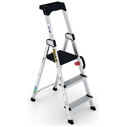 Climb-It Professional Aluminium Step Ladder with Carry Handle, 3 Tread, Silver Climb-It Professional Aluminium Step Ladder with Carry Handle, 3 Tread, Silver