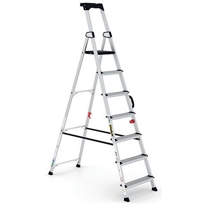 Climb-It Professional Aluminium Step Ladder with Carry Handle, 7 Tread, Silver