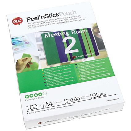 GBC Peel and Stick A4 Laminating Pouch 200 Micron (Pack of 100)