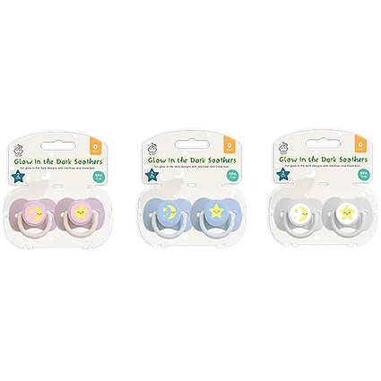 Glow in the Dark Soothers/Dummies, Twin Pack, Assorted, Pack of 24