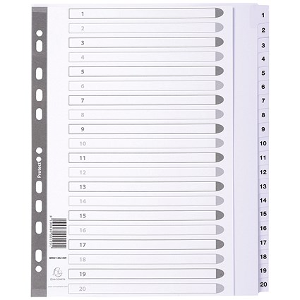 Guildhall Reinforced Board Index Dividers, Extra Wide, 1-20, Clear Tabs, A4, White