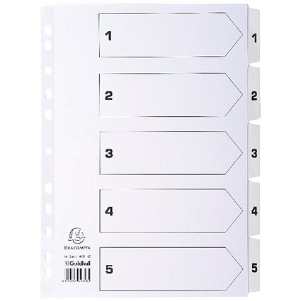 Guildhall File Dividers, 1-5, Mylar Tabs, A4, White