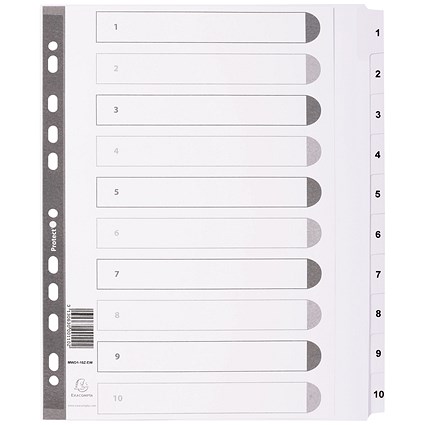 Guildhall Reinforced Board Index Dividers, 1-10, Clear Tabs, A4, White